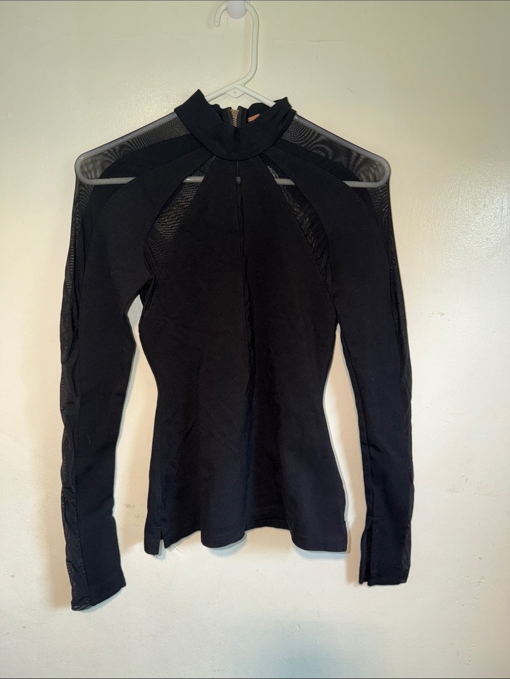 Free People Long Sleeve Mesh Cut Out Top Size Small